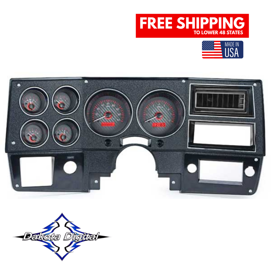 Dakota Digital 1973-1987 Chevrolet &amp; GMC Truck VHX Instrument Gauge Cluster-Carbon Fiber Background / Red Illumination VHX-73C-PU-C-R Tuckers Classic Auto Parts
