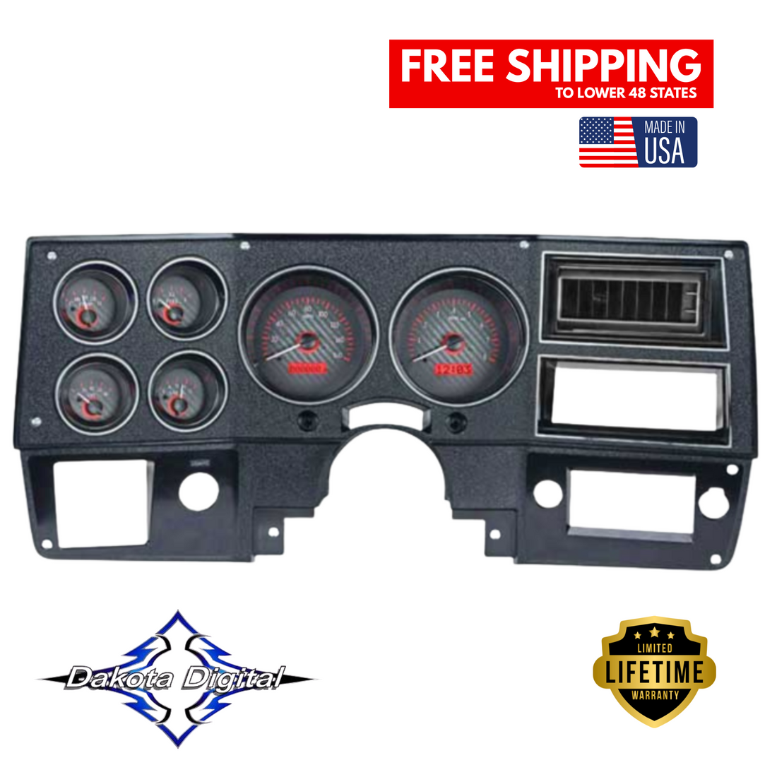 Dakota Digital 1973-1987 Chevrolet & GMC Truck VHX Instrument Gauge Cluster-Carbon Fiber Background / Red Illumination VHX-73C-PU-C-R