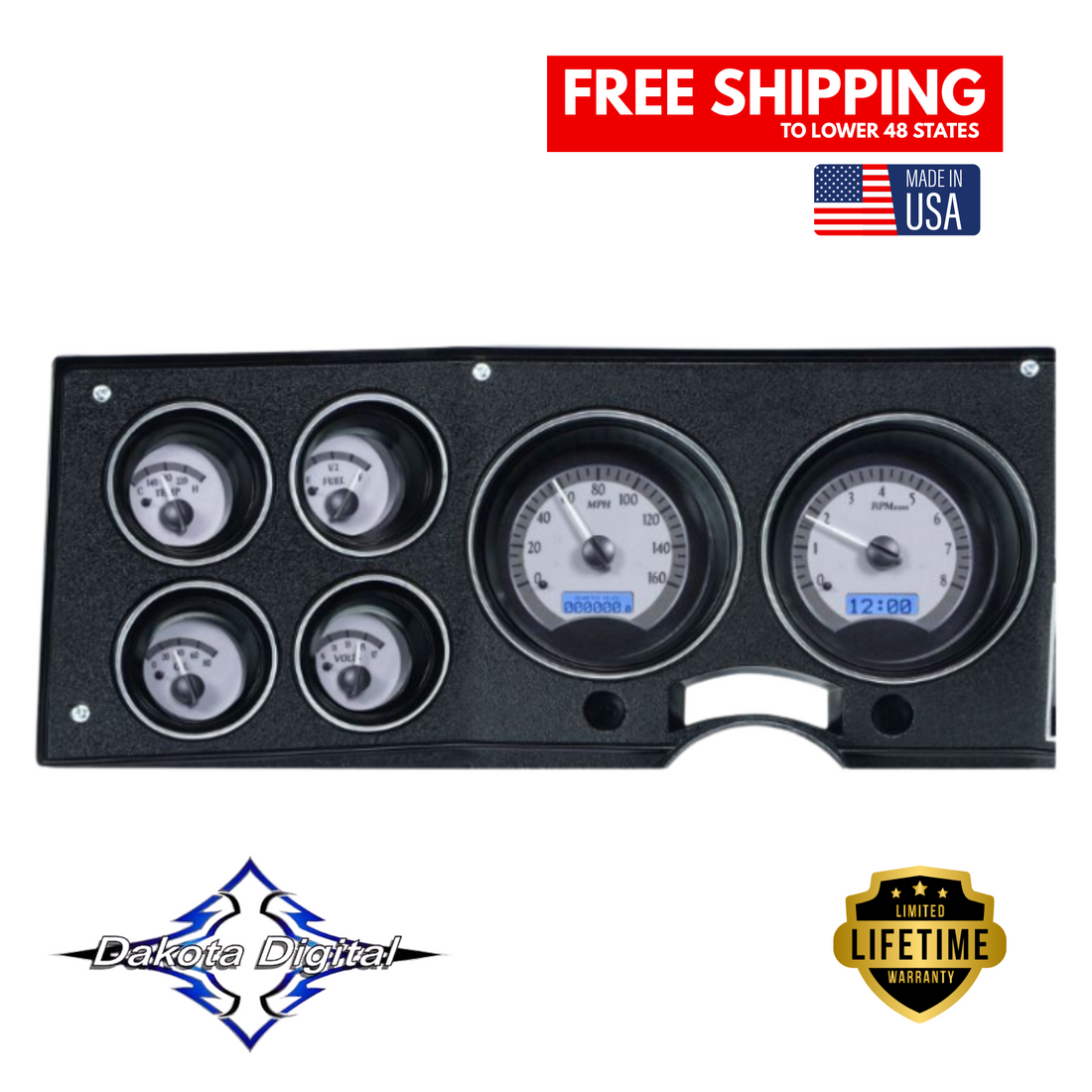 Dakota Digital 1973-1987 Chevrolet & GMC Truck VHX Instrument Gauge Cluster-Silver Background / Blue Illumination VHX-73C-PU-S-B