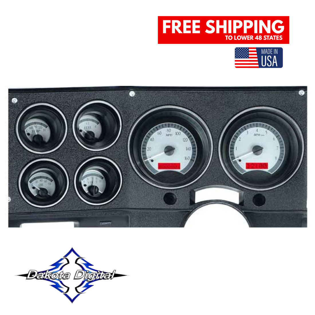 Dakota Digital 1973-1987 Chevrolet & GMC Truck VHX Instrument Gauge Cluster-Silver Background / Red Illumination VHX-73C-PU-S-R - Tuckers Classic Auto Parts