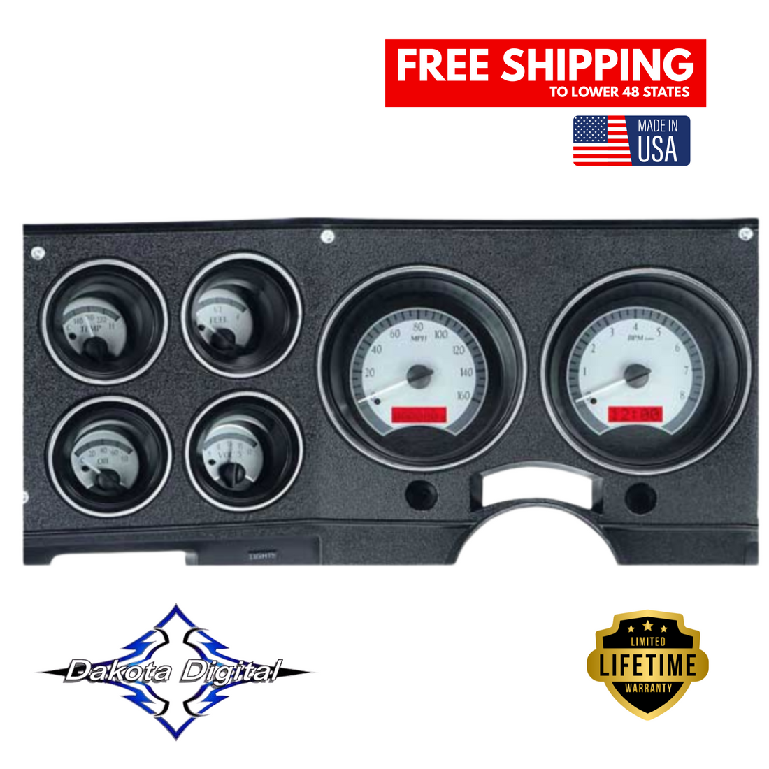 Dakota Digital 1973-1987 Chevrolet & GMC Truck VHX Instrument Gauge Cluster-Silver Background / Red Illumination VHX-73C-PU-S-R