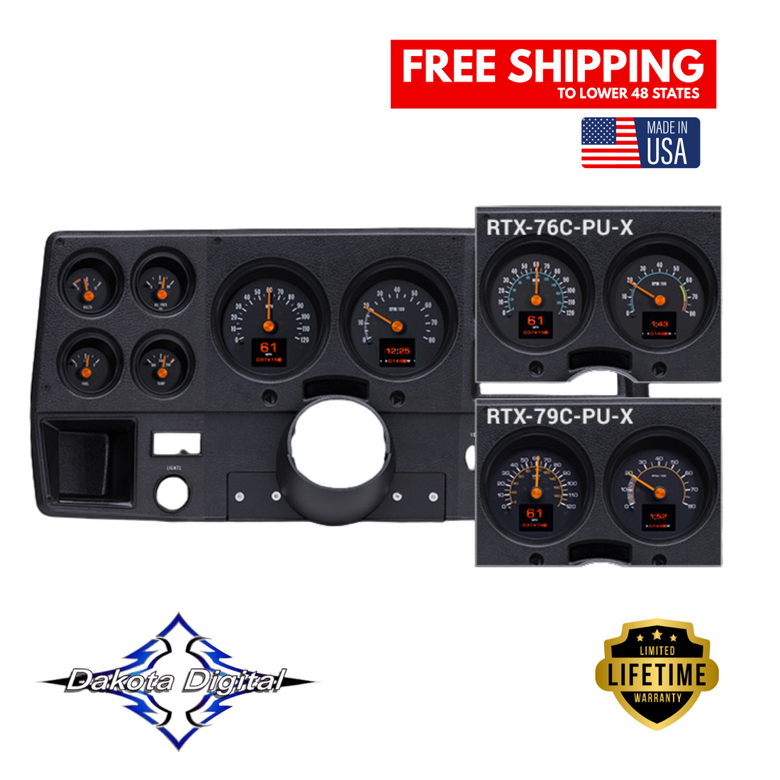 Dakota Digital 1976-1978 Chevrolet & GMC Truck RTX Instrument Gauge Cluster RTX-76C-PU-X