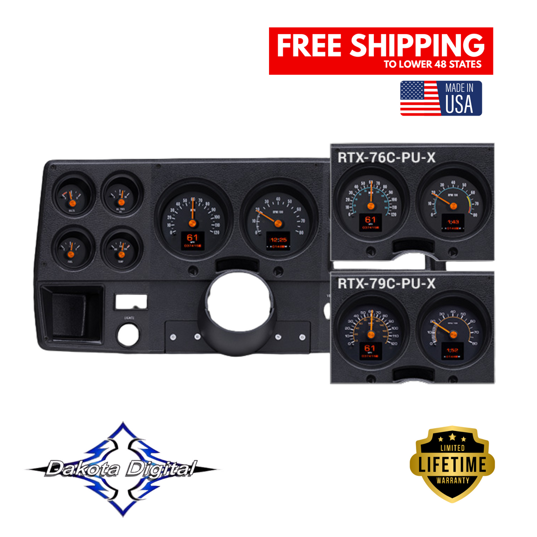 Dakota Digital 1979-1987 Chevrolet & GMC Truck RTX Instrument Gauge Cluster RTX-79C-PU-X