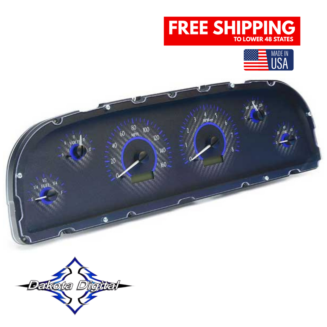 Dakota Digital 1960-1963 Chevrolet Truck VHX Instrument Gauge Cluster-Carbon Background / Blue Illumination VHX-60C-PU-C-B - Tuckers Classic Auto Parts