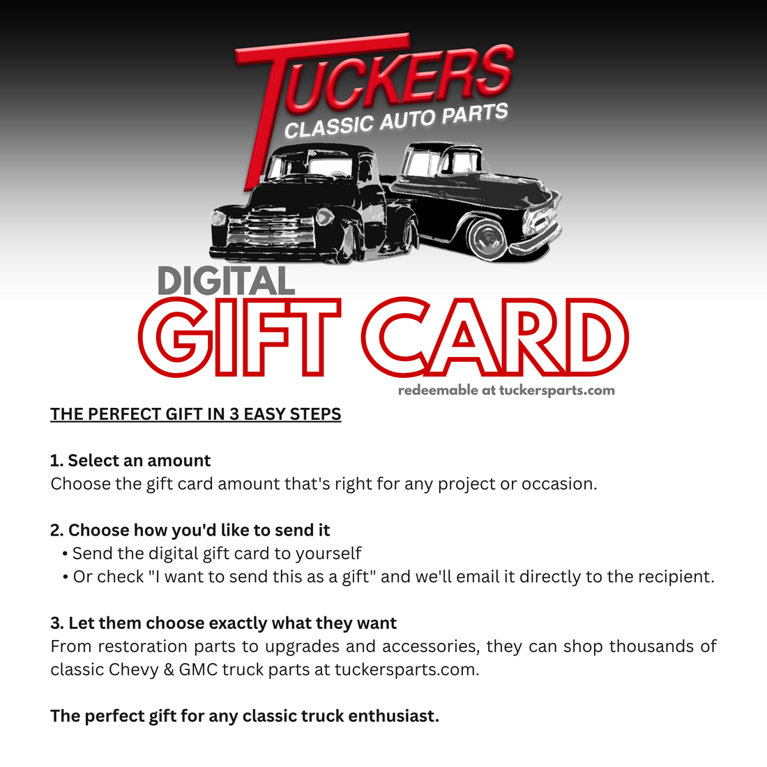 Tuckers Classic Auto Parts Online Digital Gift Card Tuckers Classic Auto Parts