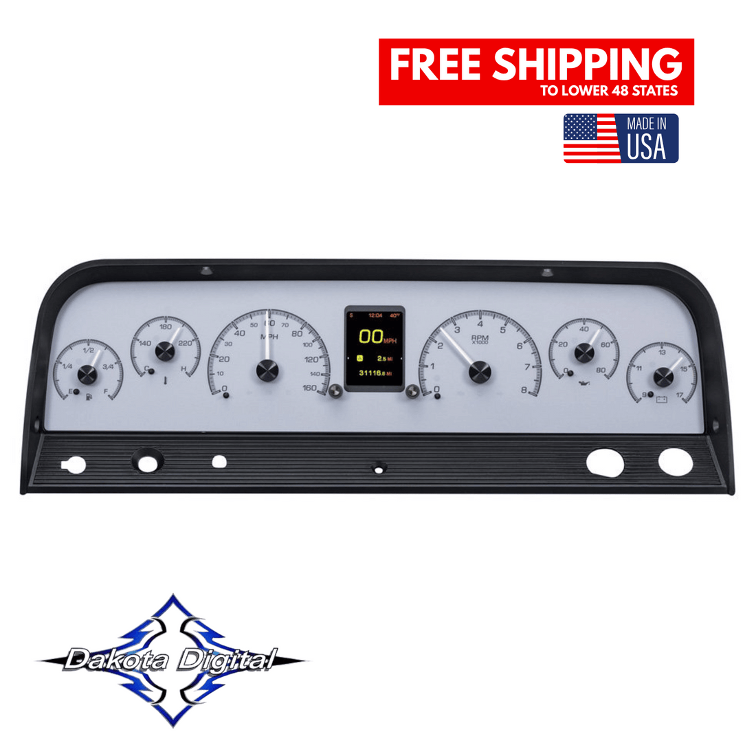 Dakota Digital 1964-1966 Chevrolet Truck HDX Instrument Gauge Cluster-Silver Alloy Face HDX-64C-PU-S