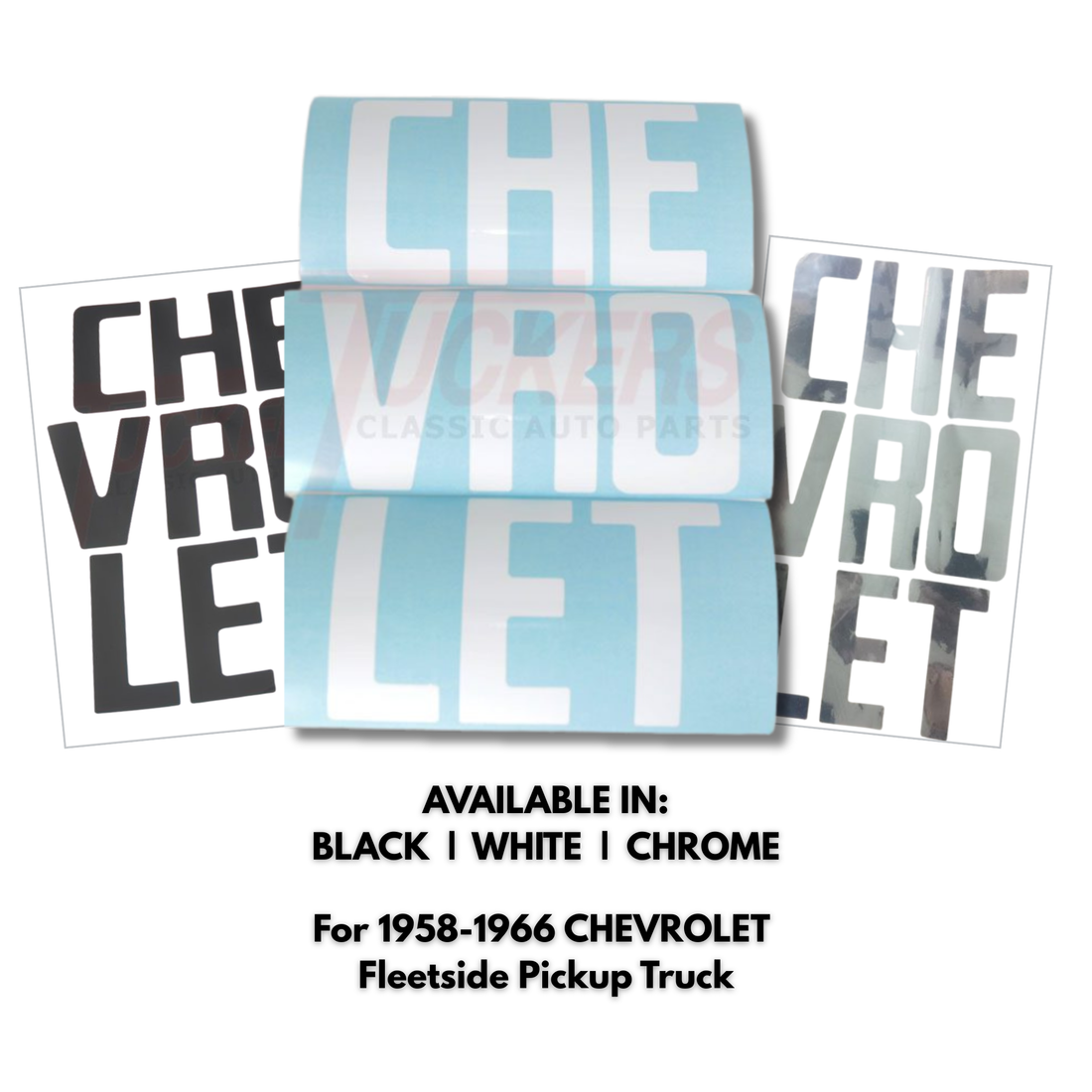 1958-1966 CHEVROLET Tailgate Letter Decals - Chevy Truck Fleetside Tuckers Classic Auto Parts