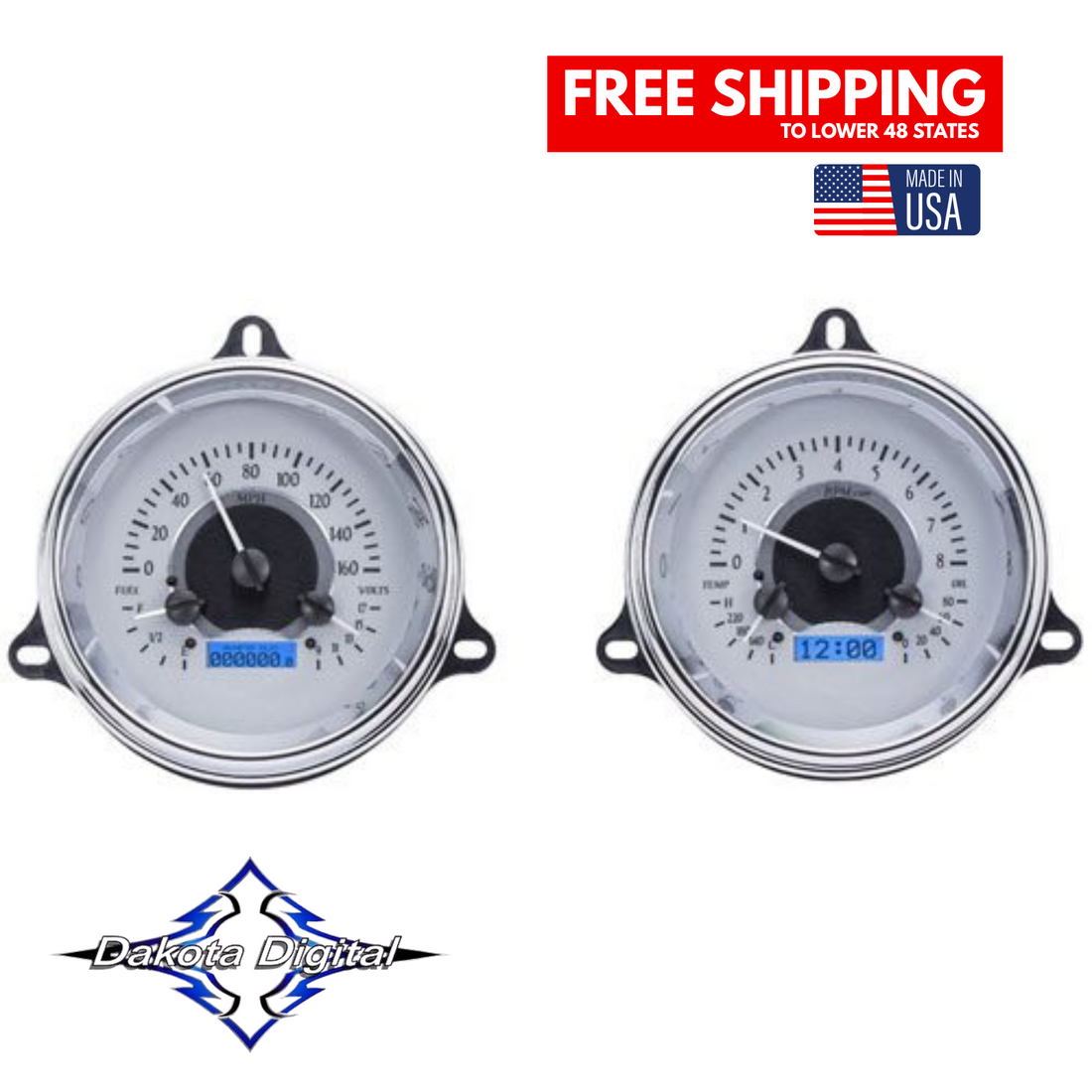 Dakota Digital 1954-1955 1st Series Chevrolet & GMC Truck VHX Instrument Gauge Cluster-Silver Background / Blue Illumination VHX-54C-PU-S-B Tuckers Classic Auto Parts