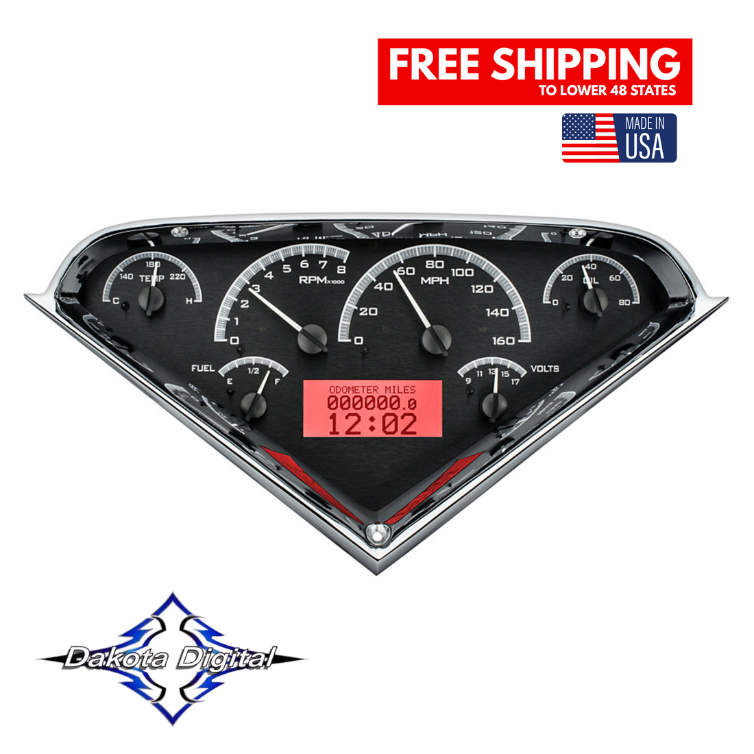 VHX-55C-PU-K-R Dakota Digital 1955-1959 Chevy Truck Electronic Gauges Black Red Tuckers Classic Auto Parts