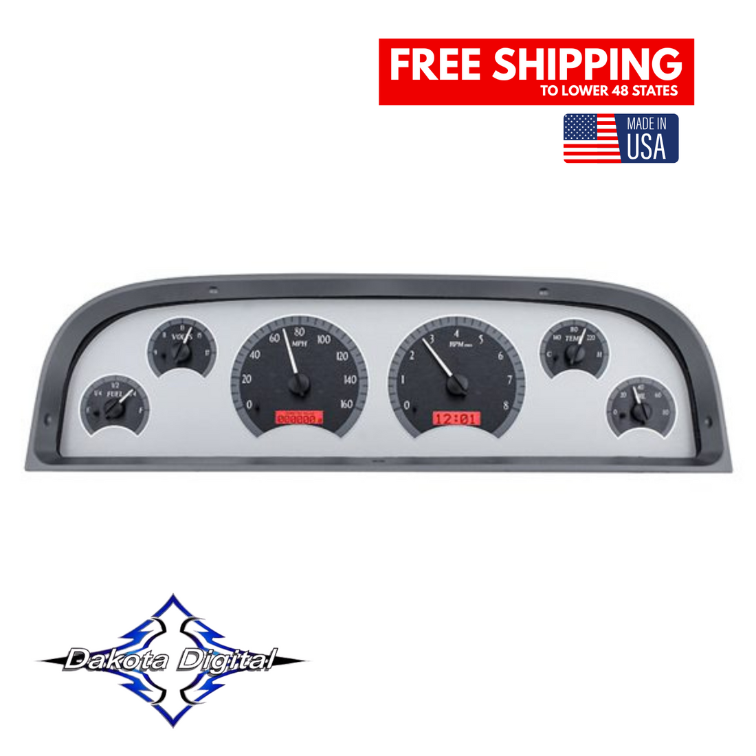 Dakota Digital 1960-1963 Chevrolet Truck VHX Instrument Gauge Cluster-Silver Background / Red Illumination VHX-60C-PU-S-R - Tuckers Classic Auto Parts