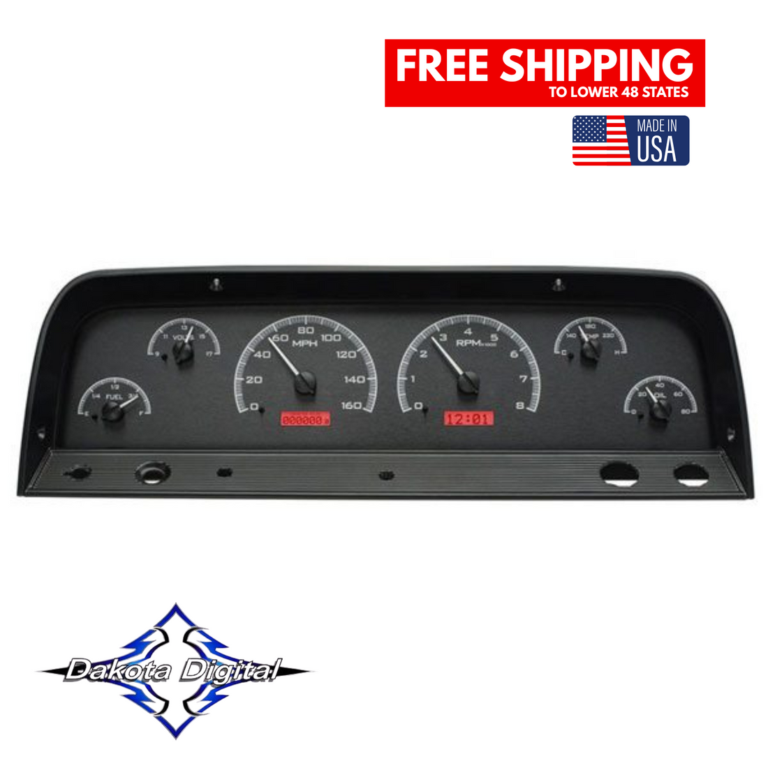 Dakota Digital 1964-1966 Chevrolet Truck VHX Instrument Gauge Cluster-Black Background / Red Illumination VHX-64C-PU-K-R Tuckers Classic Auto Parts