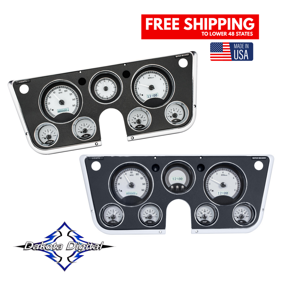 Dakota Digital 1967-1972 Chevrolet & GMC Truck VHX Instrument Gauge Cluster-Silver Background / White Illumination VHX-67C-PU-S-W C10 Truck Tuckers Classic Auto Parts