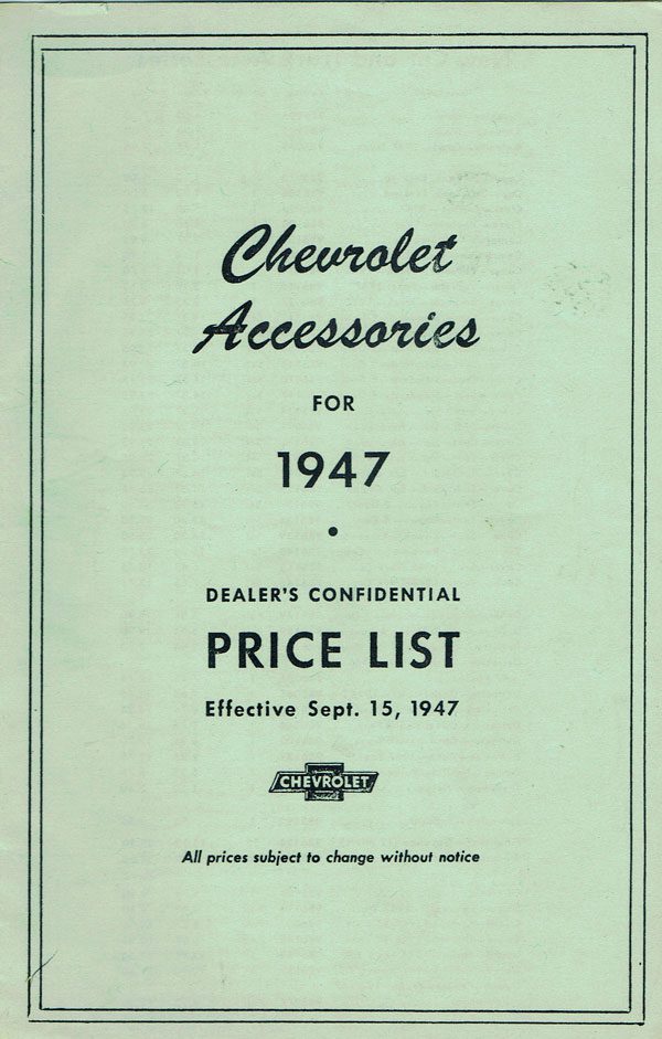 1947 Accessories List Car and Truck - Chevrolet 