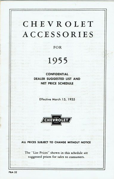 Accessory list and price schedule