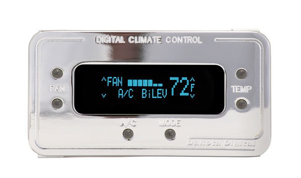 Digital Rectangular Climate Control - Vintage Air Gen II - Chrome, Blue Display