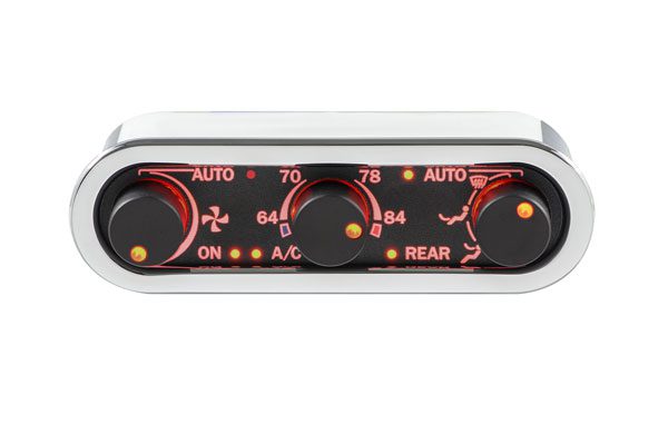 DCC Digital Climate Control - Vintage Air Gen IV - 3-Knob - Horizontal, Chrome, Black Alloy, Red Display