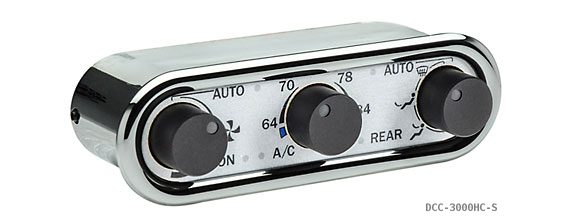 DCC Digital Climate Control - Vintage Air Gen IV - 3-Knob - Horizontal, Chrome, Silver Alloy, Red Display