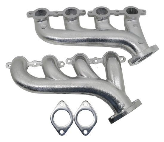 LS Cast Iron Exhaust Manifold Set, Ceramic Coated Silver