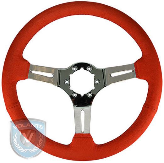 STEERING WHEEL  RED LEATHER CHROME