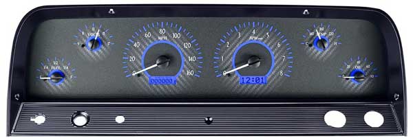 1964-1966 Chevrolet Truck VHX Instrument Gauge Cluster - Carbon Fiber / Blue Illumination